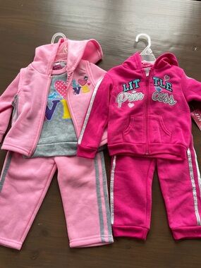 NWT Diva Pink Embroidered 2pc Set & 3pc Set Track Sweatsuits Size 18M